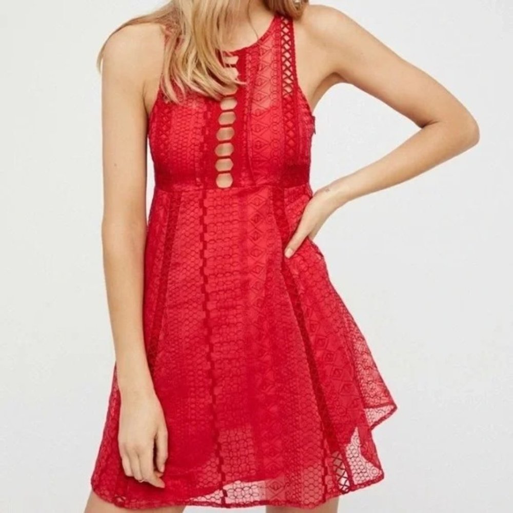 Free People Wherever You Go Sleeveless Dress Red Size Small